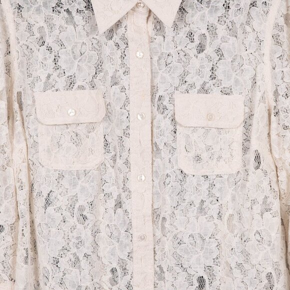 Cato Button Up Lace Shirt XL Womens Pockets Off White Cotton Blend 3/4 Sleeves - Picture 4 of 7